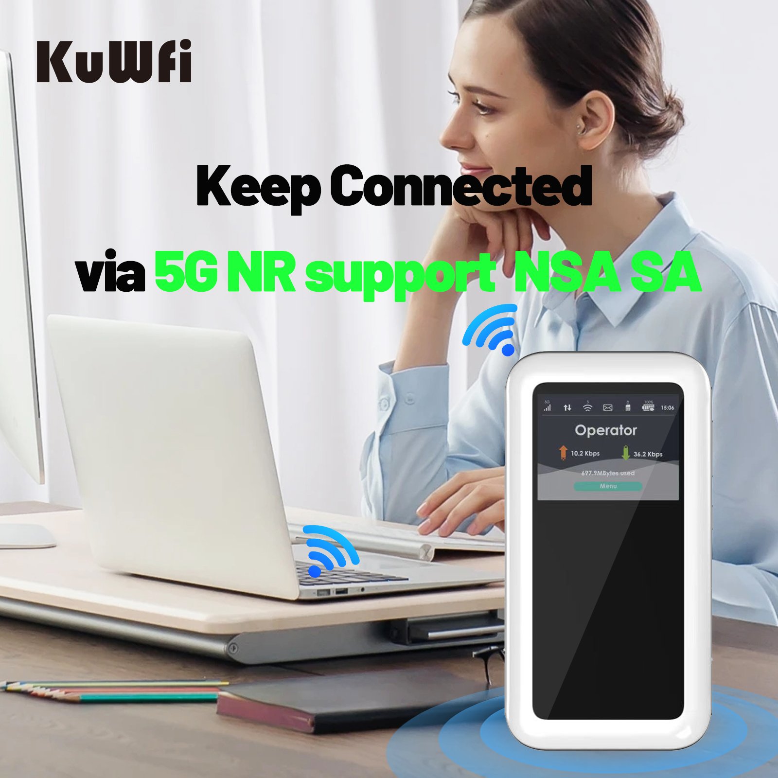 KuWFi M46-e AX1800 5G E-Sim Portable Router 1800 Mbps Speed High Performance Mobile 4500 Mah Battery 5G Mini Wifi Router